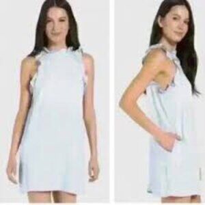 ANTHROPOLOGIE CLOTH & STONE Women's Dress S Tencel Blue Shift Ruffle Preppy